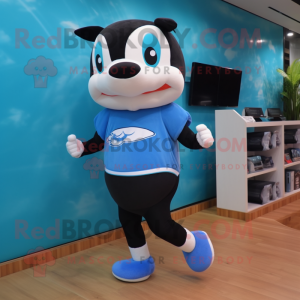 Sky Blue Killer Whale mascot costume character dressed with a Running Shorts and Keychains