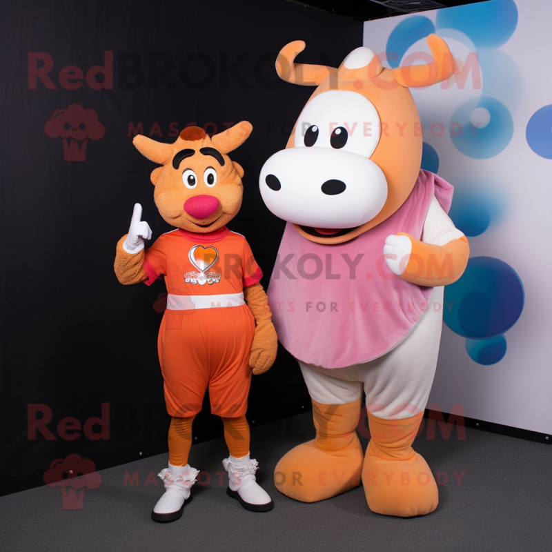 Peach Jersey Cow mascot costume character dressed with a Turtleneck and Anklets