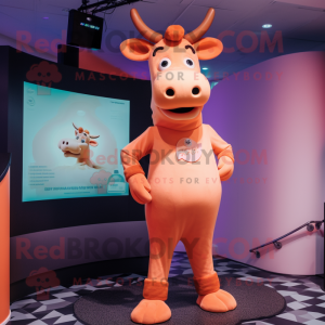 Peach Jersey Cow mascot costume character dressed with a Turtleneck and Anklets