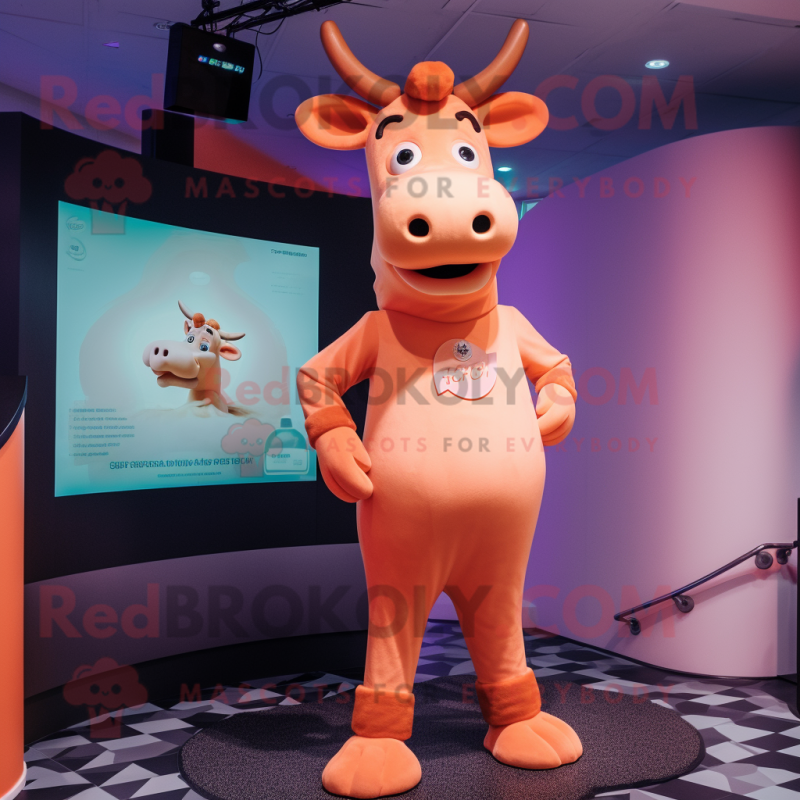 Peach Jersey Cow mascot costume character dressed with a Turtleneck and Anklets Peach Jersey Cow mascot costume character dressed with a Turtleneck and Anklets