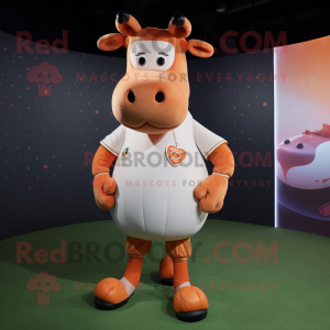 Peach Jersey Cow mascot costume character dressed with a Turtleneck and Anklets