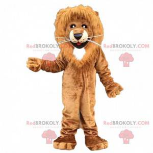 Mascotte leone marrone e bianco, costume felino peloso -