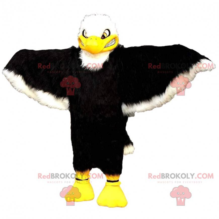 Grande mascotte dell'aquila in bianco e nero, costume da