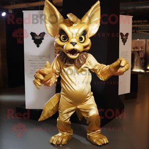 Gold Gargoyle mascot costume character dressed with a Playsuit and Bow ties