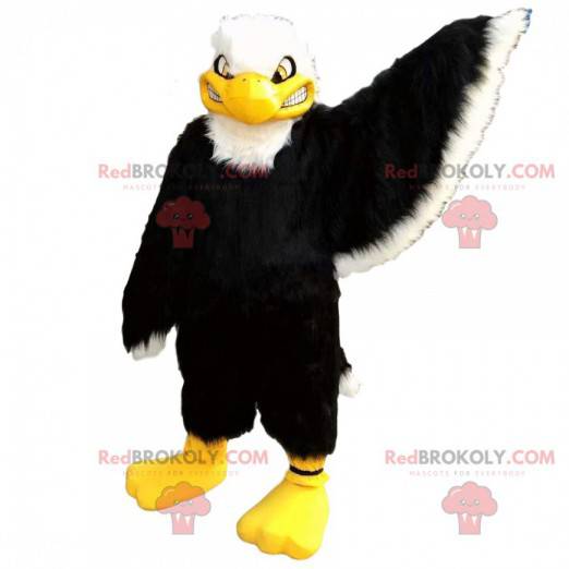 Grande mascotte dell'aquila in bianco e nero, costume da