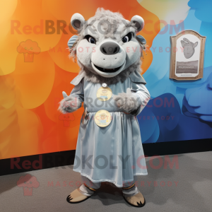 Silver Buffalo mascot costume character dressed with a Mini Dress and Coin purses