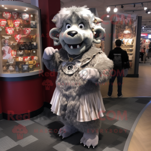 Silver Buffalo mascot costume character dressed with a Mini Dress and Coin purses