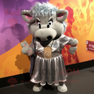 Silver Buffalo mascot costume character dressed with a Mini Dress and Coin purses