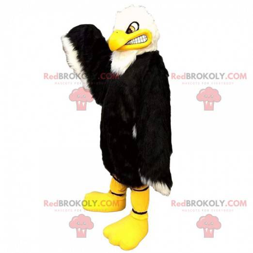 Grande mascotte dell'aquila in bianco e nero, costume da