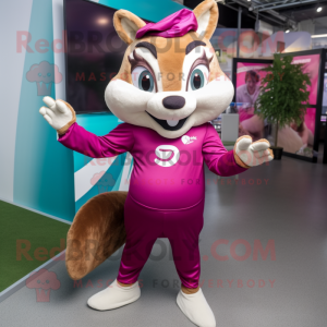 Magenta Chipmunk mascot costume character dressed with a Leggings and Lapel pins