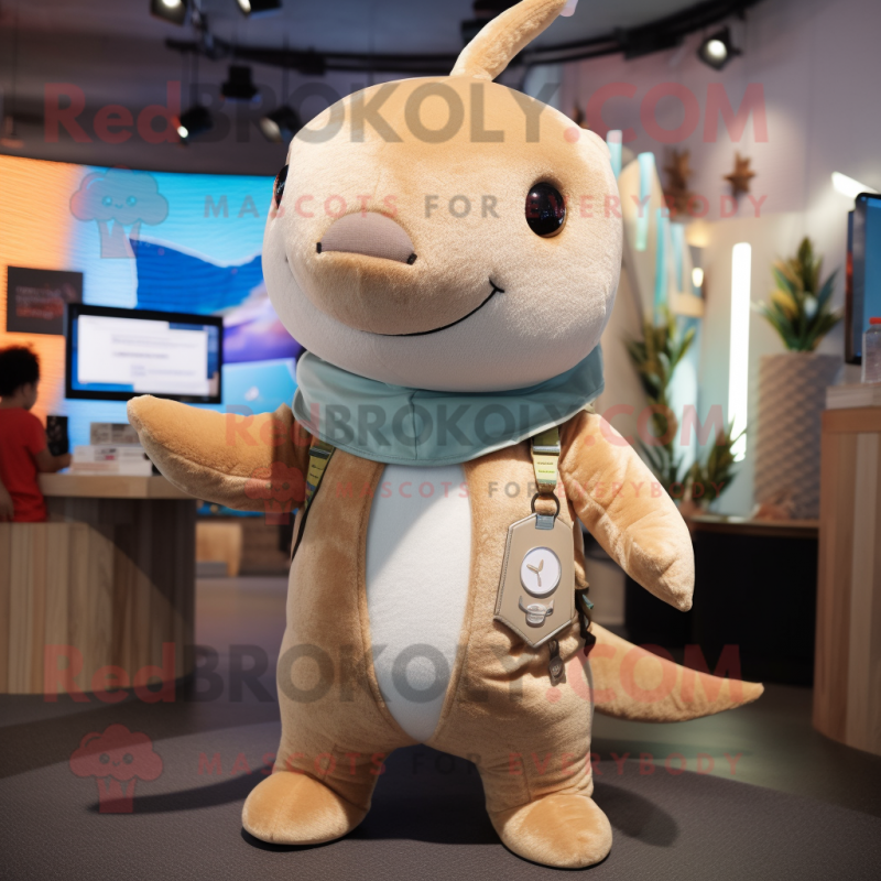 Tan Narwhal mascot costume character dressed with a Vest and Earrings Tan Narwhal mascot costume character dressed with a Vest and Earrings