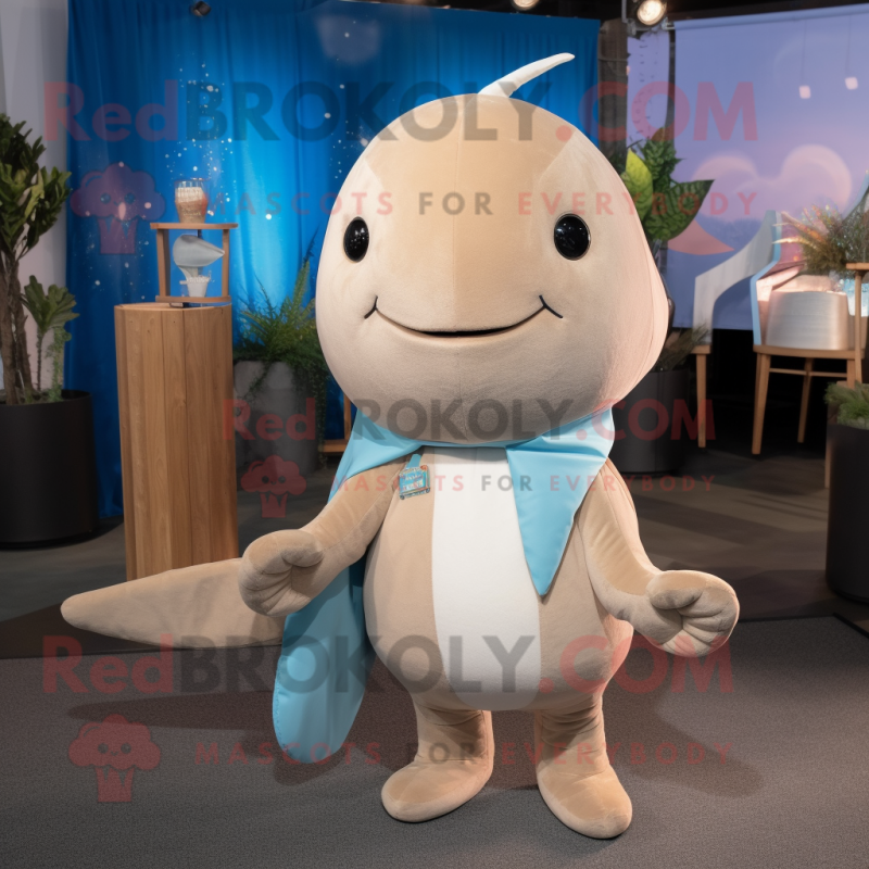 Tan Narwhal mascot costume character dressed with a Vest and Earrings