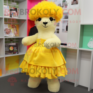 Gul Alpaca maskot kostume...