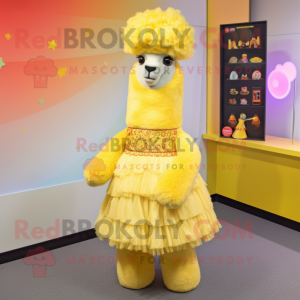 Gul Alpaca maskot kostume...