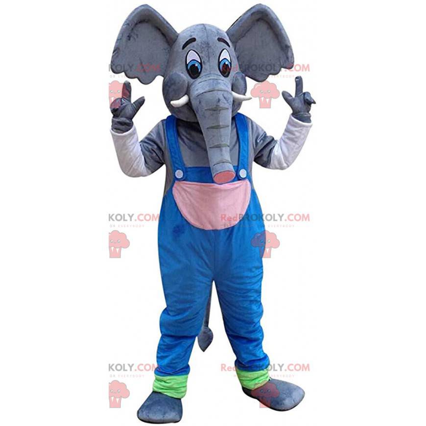 Maskot slona s kombinézou, kostým tlustokožec - Redbrokoly.com Maskot slona s kombinézou, kostým tlustokožec - Redbrokoly.com