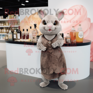 Brown Chinchilla mascot costume character dressed with a Cocktail Dress and Coin purses