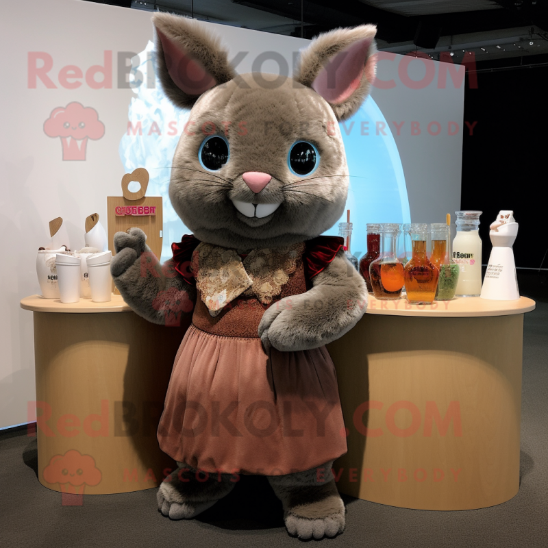 Brown Chinchilla mascot costume character dressed with a Cocktail Dress and Coin purses