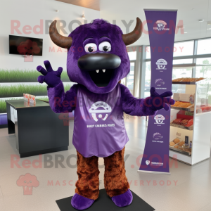 Purple Steak mascot costume character dressed with a T-Shirt and Earrings