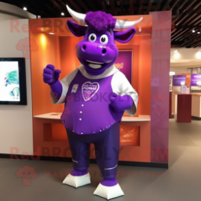 Purple Steak mascot costume character dressed with a T-Shirt and Earrings