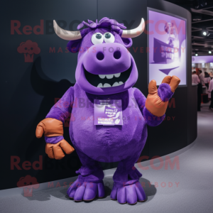 Purple Steak mascot costume character dressed with a T-Shirt and Earrings