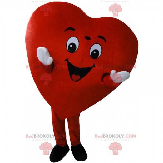 Maskot obří červené srdce, romantický a usměvavý kostým -