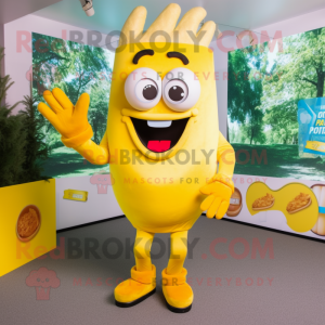 Yellow French Fries mascot costume character dressed with a Playsuit and Rings