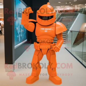 Orange Spartan Soldier mascot costume character dressed with a Polo Tee and Tie pins