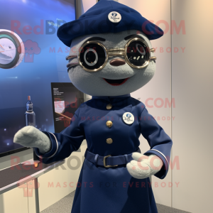Navy Wrist Watch mascot costume character dressed with a Wrap Dress and Smartwatches