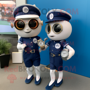 Navy Wrist Watch mascot costume character dressed with a Wrap Dress and Smartwatches