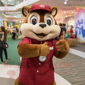 Maroon Chipmunk mascot costume character dressed with a Poplin Shirt and Bracelet watches