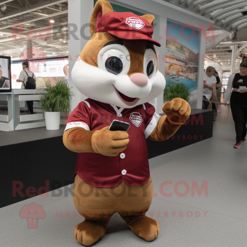 Maroon Chipmunk mascot costume character dressed with a Poplin Shirt and Bracelet watches Maroon Chipmunk mascot costume character dressed with a Poplin Shirt and Bracelet watches