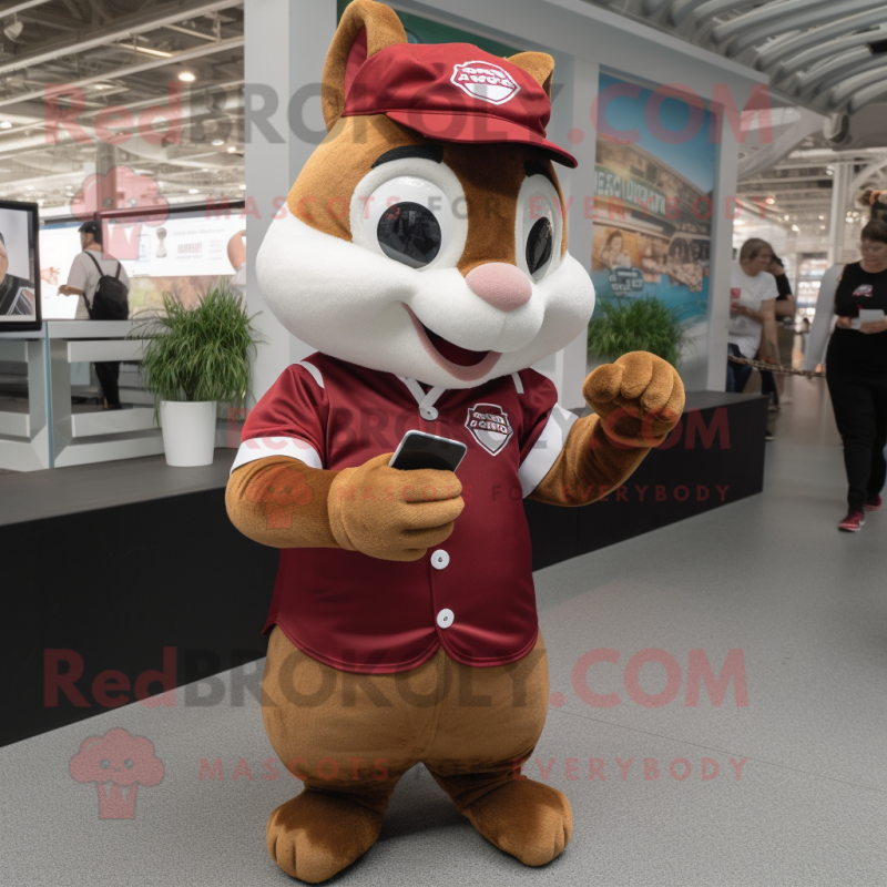 Maroon Chipmunk mascot costume character dressed with a Poplin Shirt and Bracelet watches