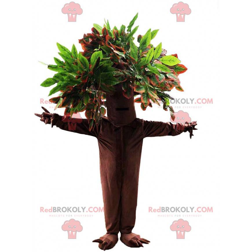 Giant tree mascot with a large trunk and green leaves -