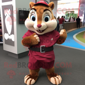 Maroon Chipmunk mascot costume character dressed with a Poplin Shirt and Bracelet watches