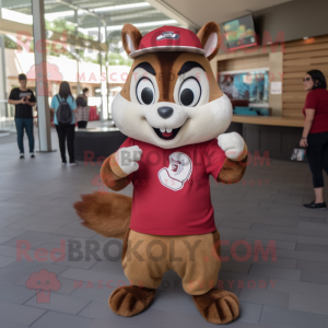 Maroon Chipmunk mascot costume character dressed with a Poplin Shirt and Bracelet watches