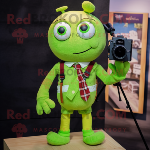 Lime Green Camera mascot costume character dressed with a Oxford Shirt and Ties