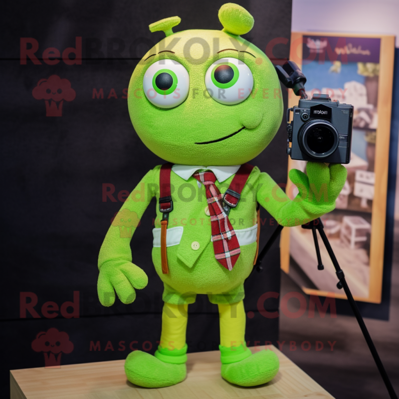 Lime Green Camera mascot costume character dressed with a Oxford Shirt and Ties Lime Green Camera mascot costume character dressed with a Oxford Shirt and Ties