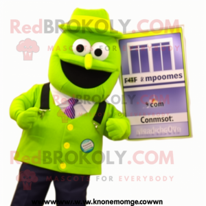 Lime Green Camera mascot costume character dressed with a Oxford Shirt and Ties