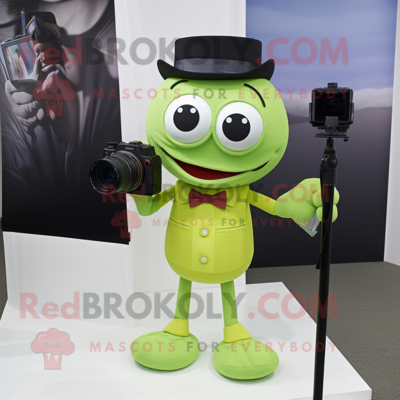 Lime Green Camera mascot costume character dressed with a Oxford Shirt and Ties Lime Green Camera mascot costume character dressed with a Oxford Shirt and Ties