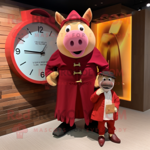 Maroon Pig maskot kostume...