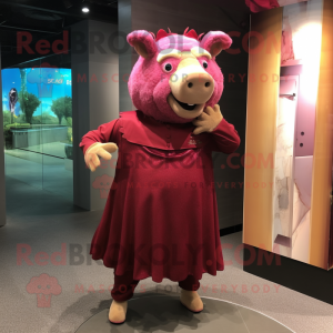 Maroon Pig maskot kostume...