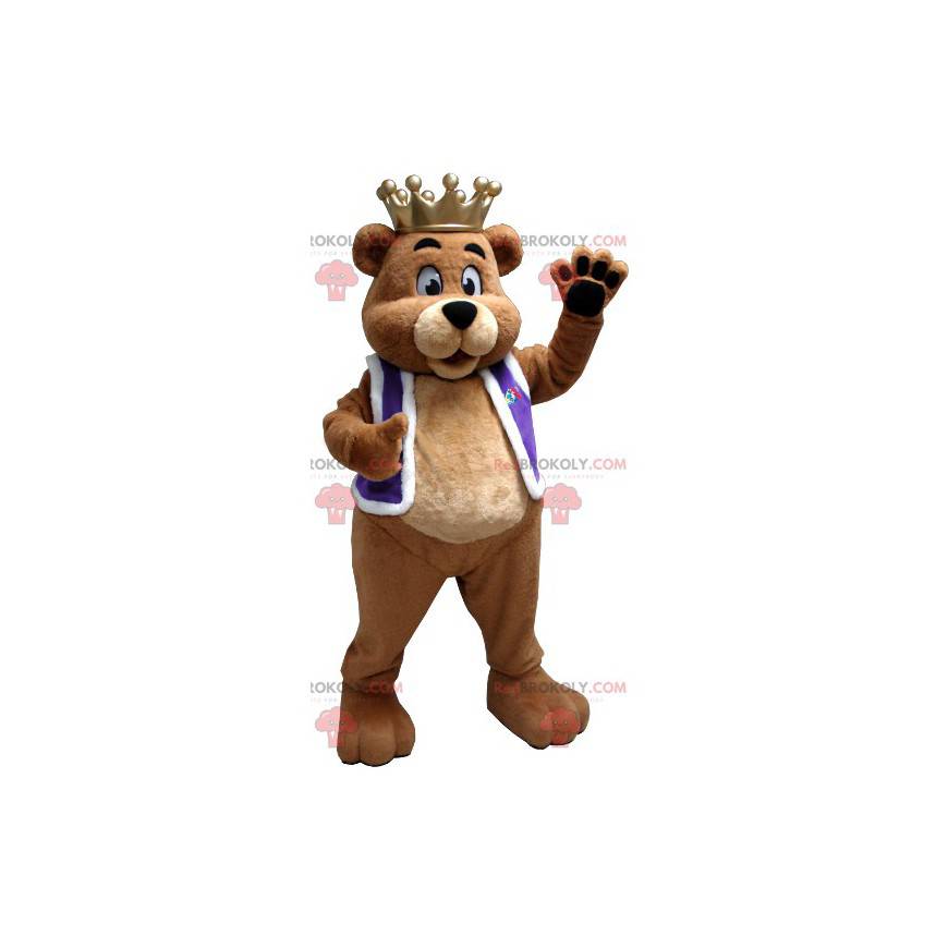 Bruine beer mascotte gekleed als een koning - Redbrokoly.com