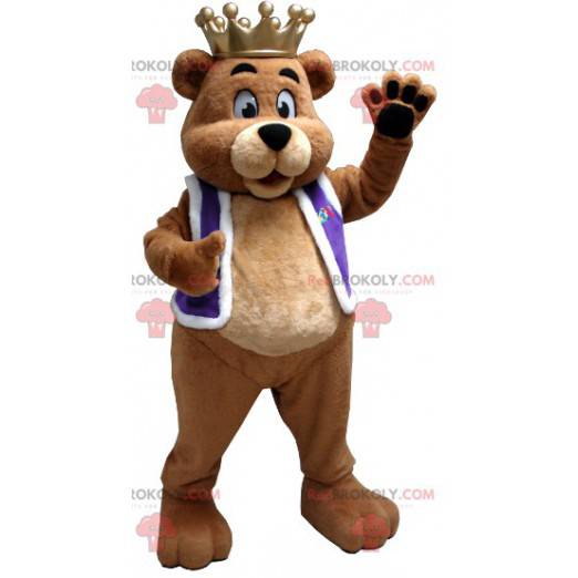 Bruine beer mascotte gekleed als een koning - Redbrokoly.com