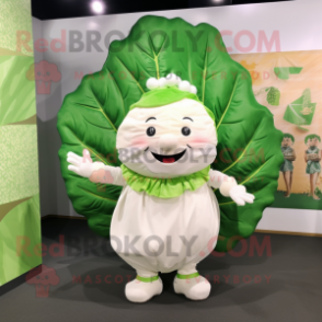 White Cabbage Leaf mascot costume character dressed with a Romper and Hair clips