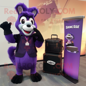 Purple Skunk mascot costume character dressed with a A-Line Dress and Briefcases