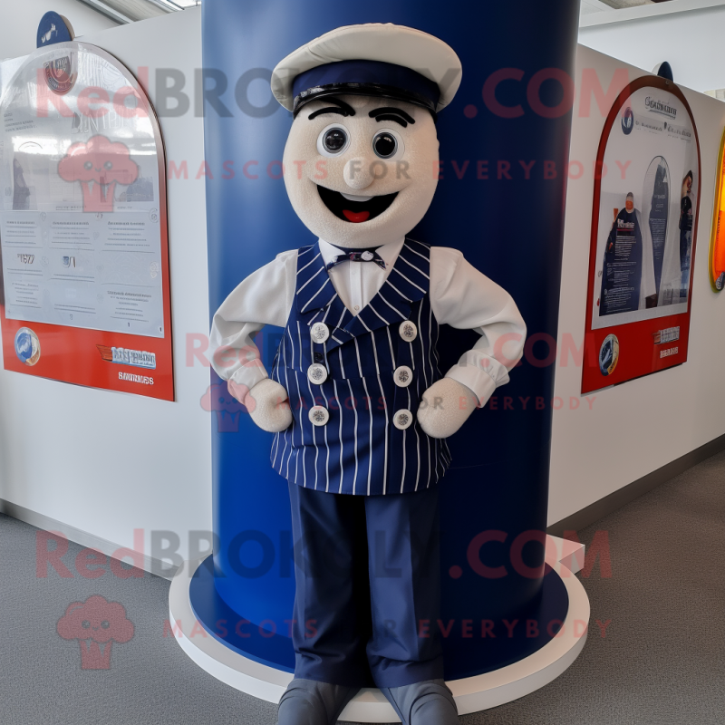 Navy Plate Spinner mascot costume character dressed with a Waistcoat and Caps