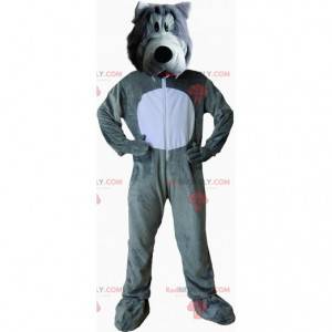 Gray and white wolf mascot, bad hairy wolf costume -