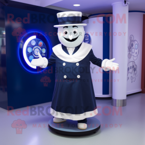 Navy Plate Spinner mascot costume character dressed with a Waistcoat and Caps