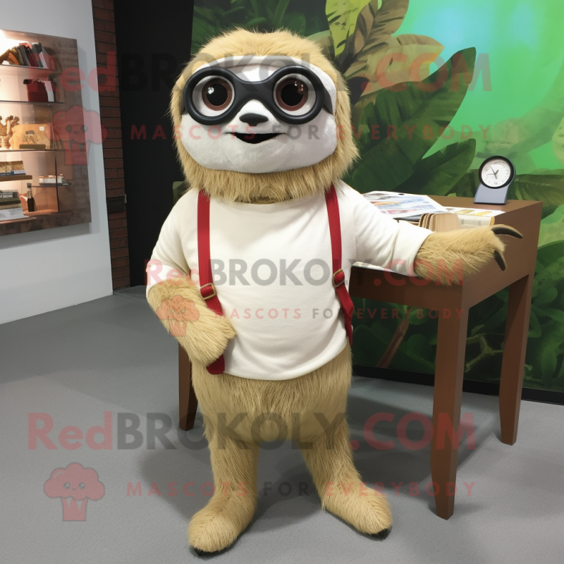 Beige Sloth mascot costume character dressed with a Pencil Skirt and Eyeglasses Beige Sloth mascot costume character dressed with a Pencil Skirt and Eyeglasses