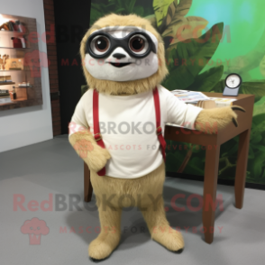 Beige Sloth mascot costume character dressed with a Pencil Skirt and Eyeglasses